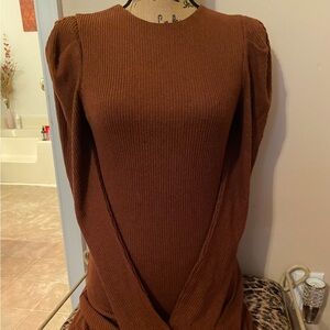 Express Rust Brown Ribbed Long Sleeve Knit Dress